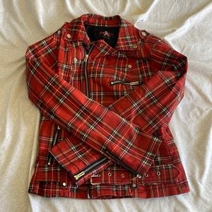Tripp Royal Bones Rock Bomber Plaid Moto Red Jacket